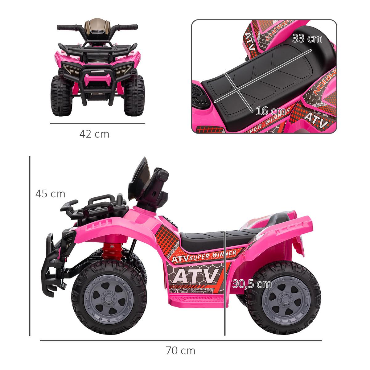 MINI Elektro-Quad Kinder Elektro ATV Kinderwagen Kinderauto Rosa - Rosa, Metall (70/42/45cm) - HOMCOM