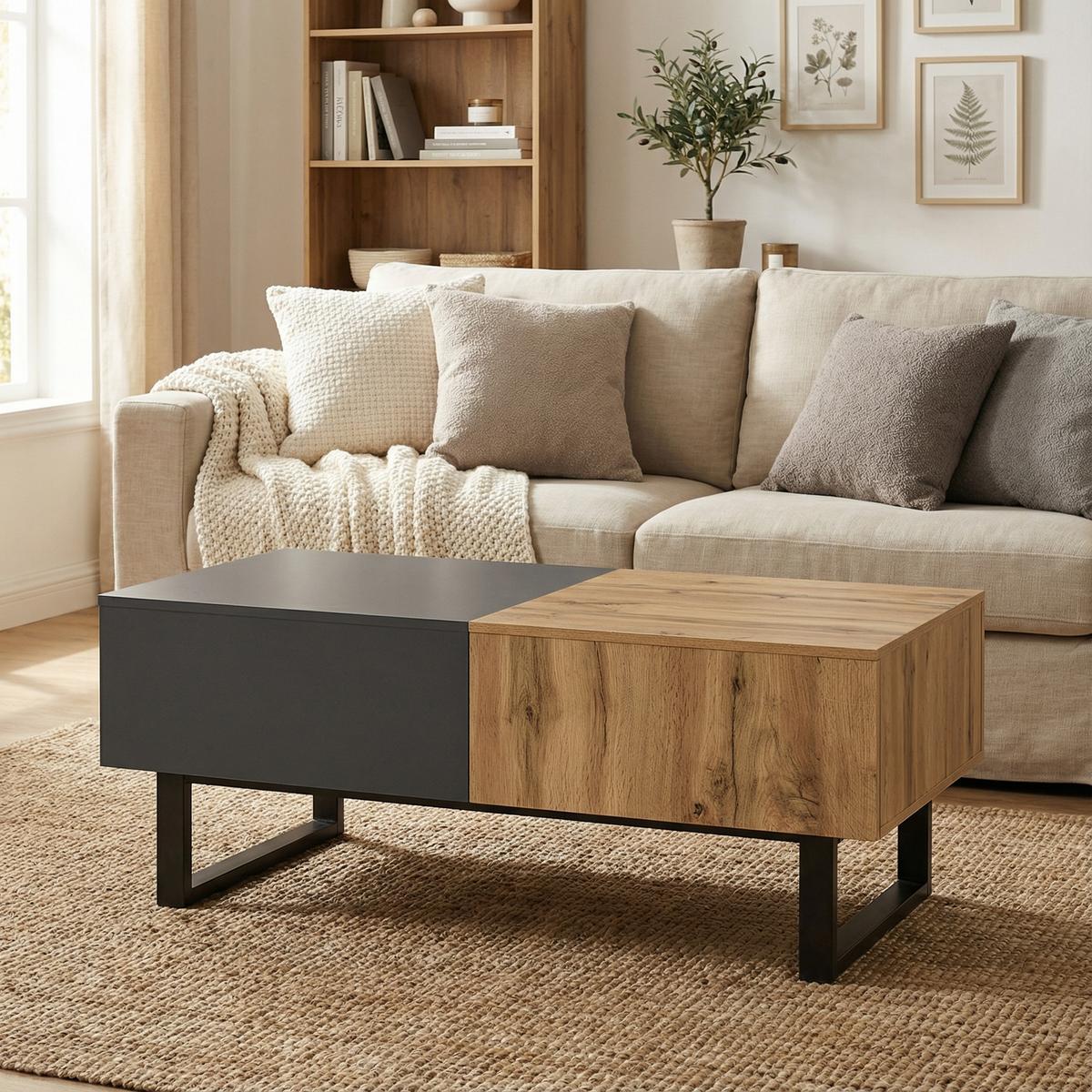 COUCHTISCH ausziehbar in Holz & Anthrazit - Dunkelbraun, Holzwerkstoff (55/100/40cm) - Urban Meuble