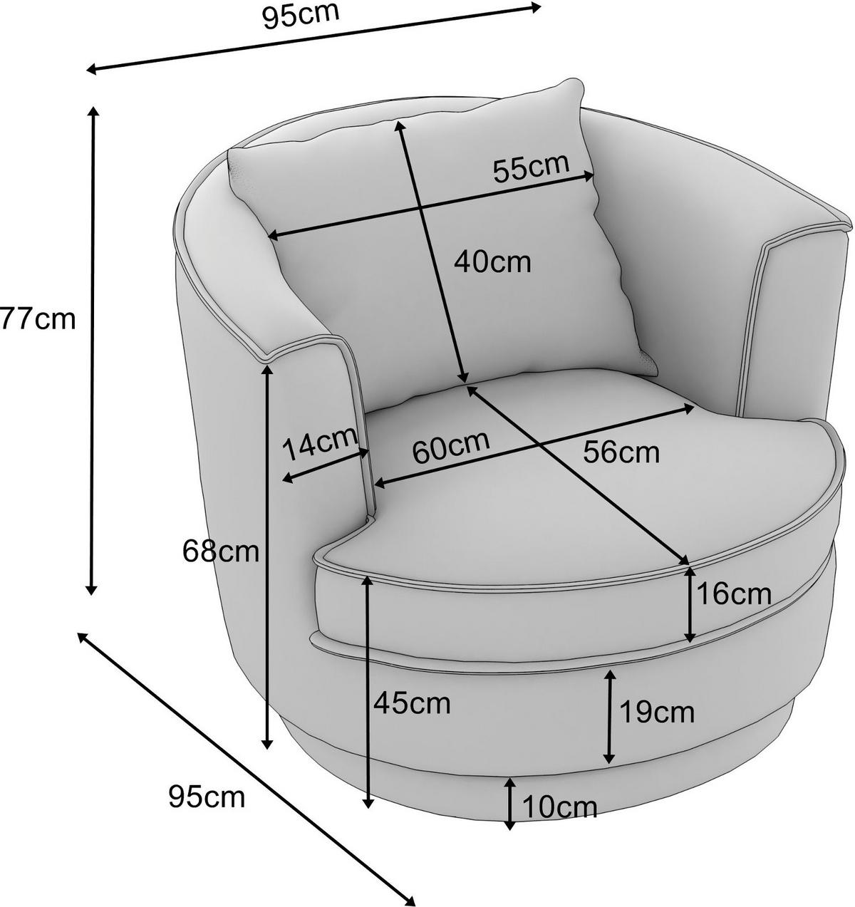 DREHSESSEL braun Web-Velours, Sessel 360° drehbar inklusive Kissen - Braun, Kunststoff/Textil (95/77/95cm)