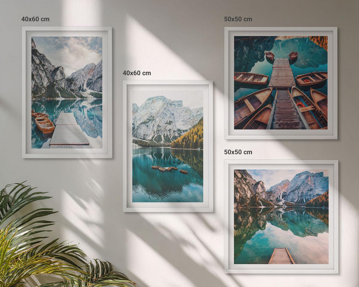 BILDER SET 4er Set - 50x50 cm & 40x60 cm Weißer Rahmen - See, Brücken, Berge - Weiß, Kunststoff (50/50cm) - TULUP