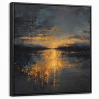 LEINWAND Bilder mit Rahmen - Goldene Reflexion auf dem Wasser - 50x50 - Anthrazit, Textil (50/50cm) - MuchoWow