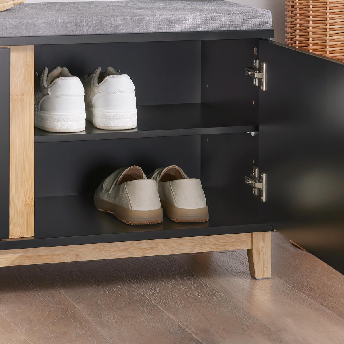 SCHUHBANK Schwarz-Natur - Schwarz, Holz/Holzwerkstoff (90/46/34cm) - SoBuy
