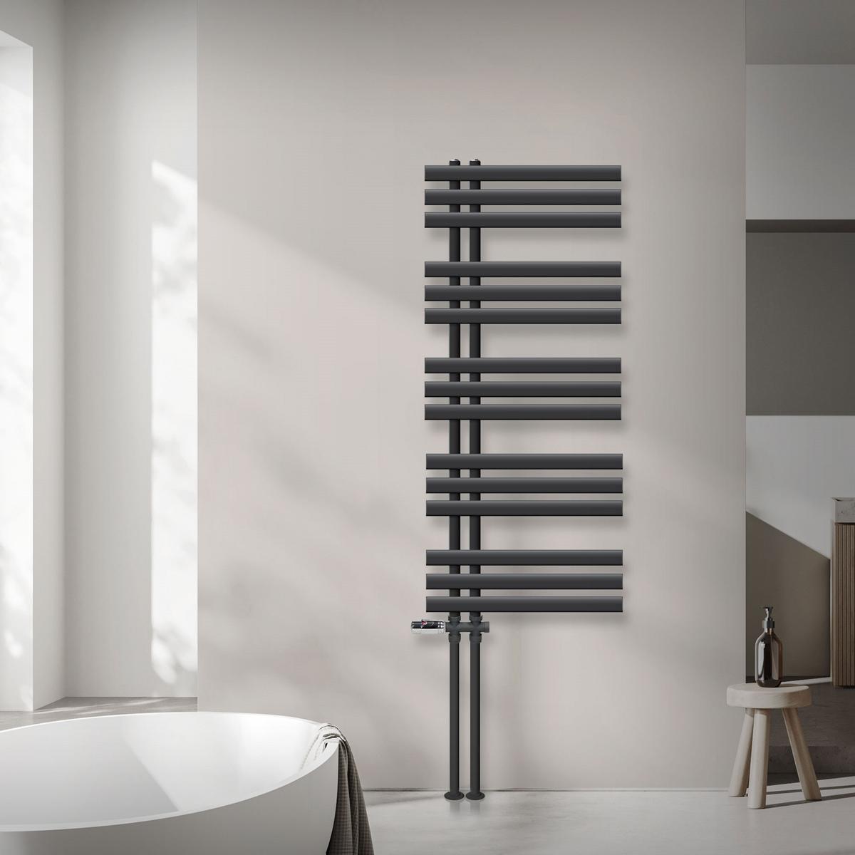 BADHEIZKÖRPER Iron EM 500x1200 mm Anthrazit mit Ventil Durchgang - Anthrazit, Metall (50/120/3cm) - LuxeBath
