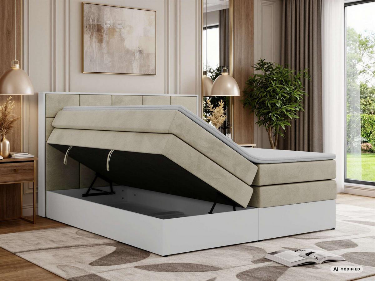 BOXSPRINGBETT ALVIT KING 140/200 - Beige Velvet - Topper T25 - H3 - Beige/Schwarz, Kunststoff/Textil (140/200cm) - MKS