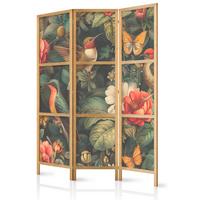 PARAVENT Japanischer 3-tlg 135x172 cm Blumen Und V gel - Multicolor, Holz/Textil (135/172/3cm) - Muralo