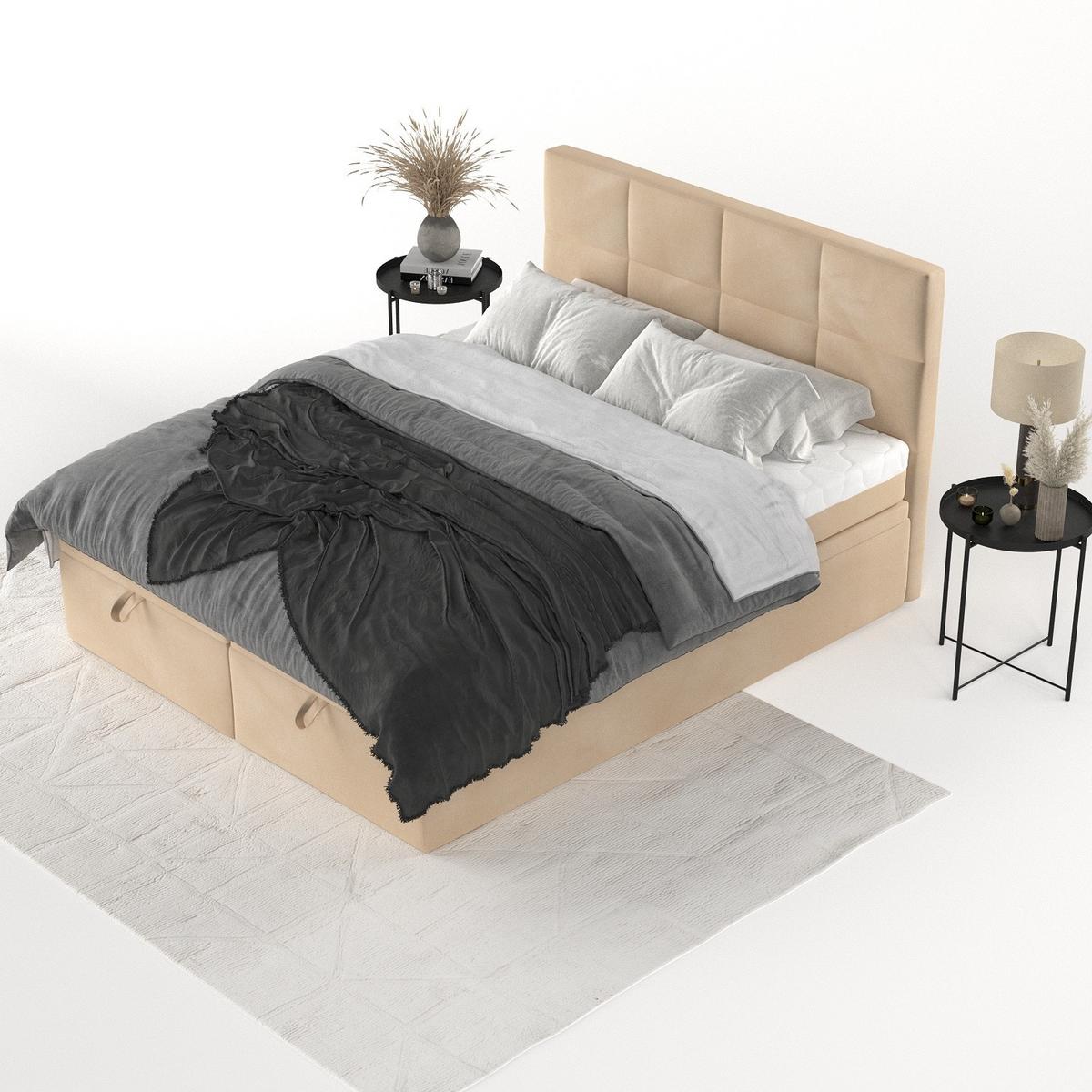 BOXBETT Tessa 140/200 cm Beige im Kronos Stoff - Beige/Schwarz, Holz/Holzwerkstoff (140/200cm) - AltaBeds