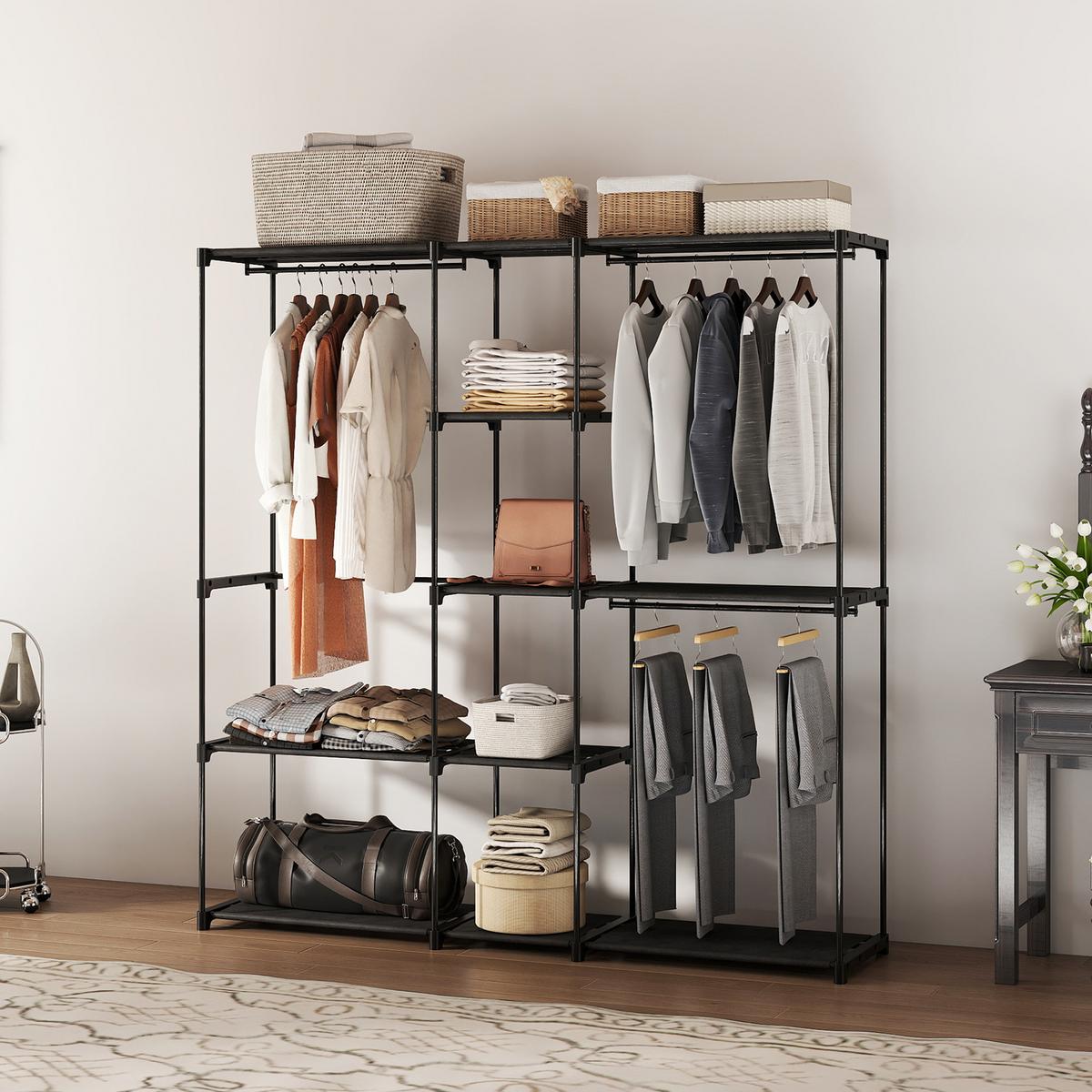KLEIDERSCHRANK aus Vliesstoff Schwarz - Schwarz, Textil (43/185/182cm) - HOMCOM