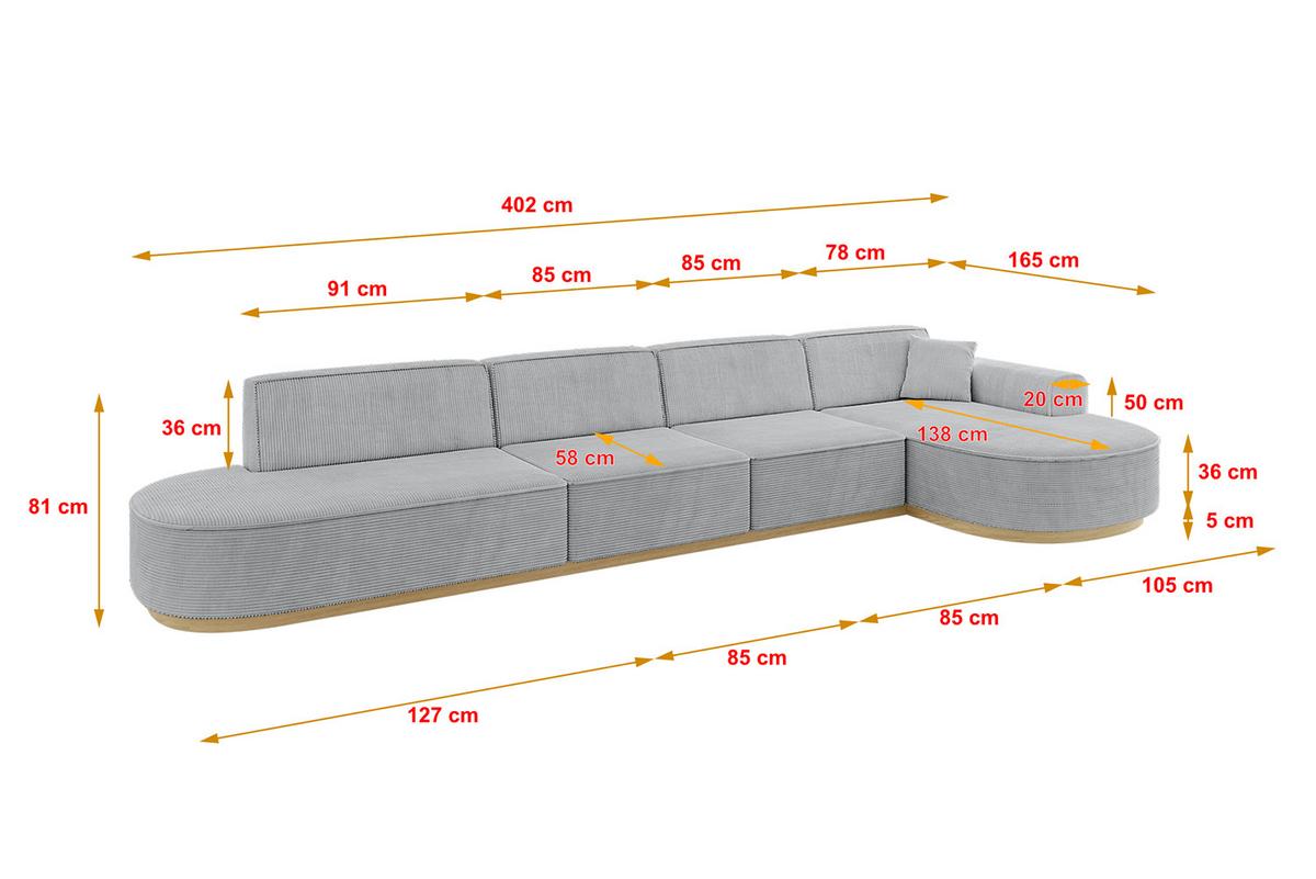 ECKSOFA Ottomane Rechts MARI-L3-v2 - 413x171x83 cm Grau Cord - Grau, Holzwerkstoff/Textil (171/413cm) - ALTDECOR