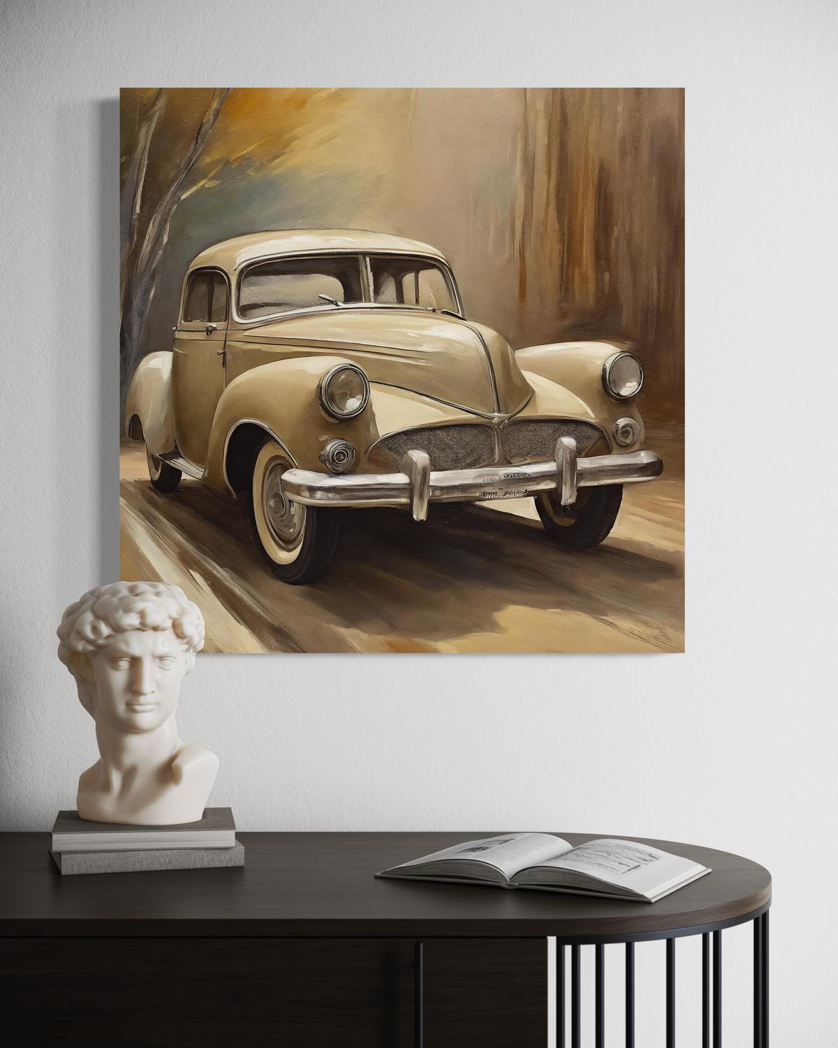 WANDBILD retro vintage auto - Beige, Textil (30/30cm) - Feeby