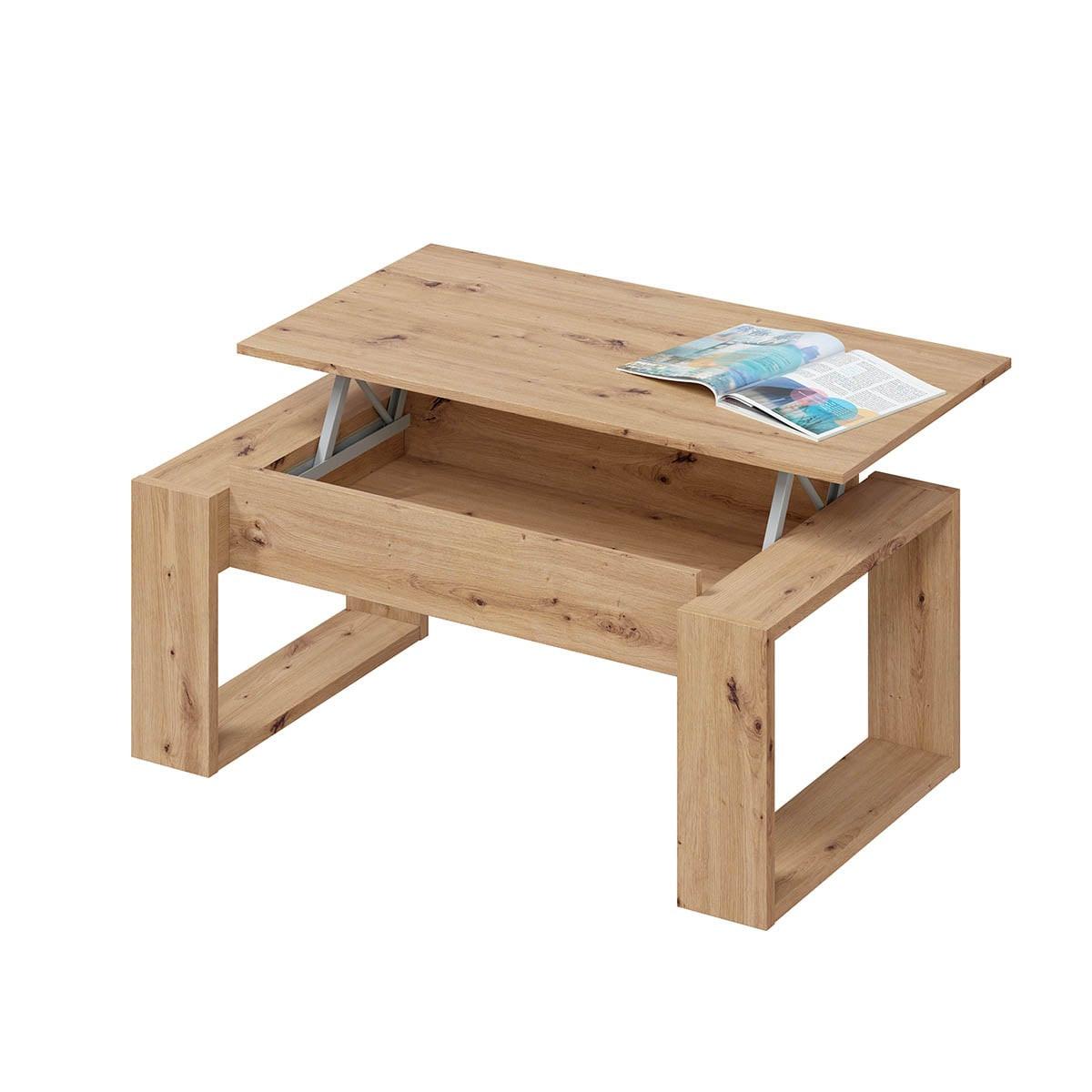 DESIGN Couchtisch mit hochklappbarer Tischplatte L102 cm - Ciara - Eiche Artisan, Holzwerkstoff (8.3/50/43cm) - Calicosy