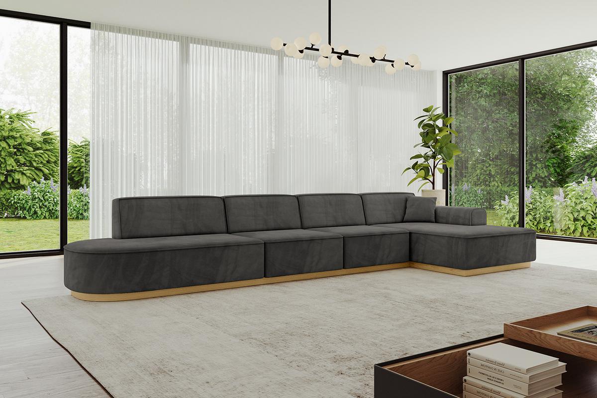 ECKSOFA Ottomane Rechts IREA-L3-v2 - 412x165x80 cm Ecru - Anthrazit, Holzwerkstoff/Textil (412/165cm) - ALTDECOR