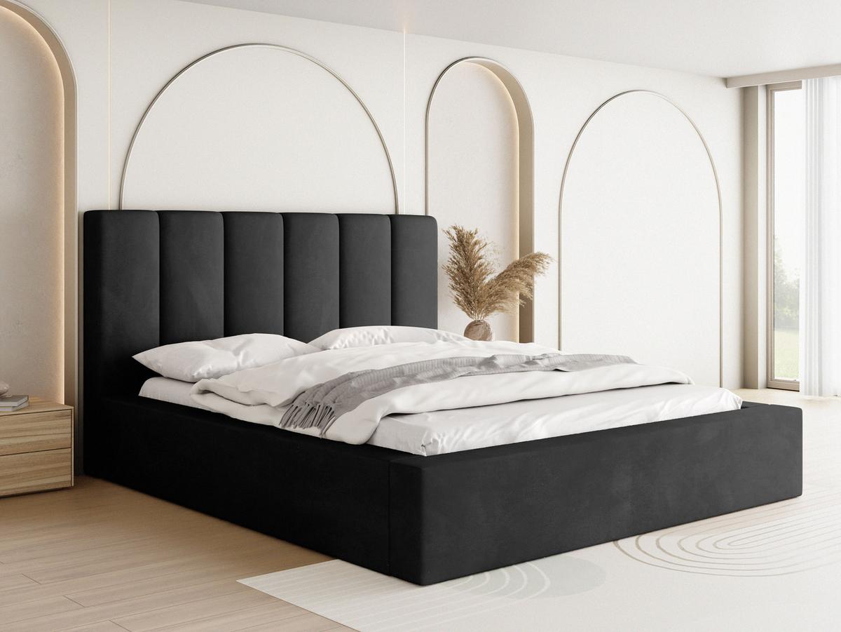 POLSTERBETT Amira mit Bettkasten, Schwarz Samt 120x200 cm - Schwarz Hochglanz/Birkefarben, Holzwerkstoff/Kunststoff (120/200cm) - WFL GROUP