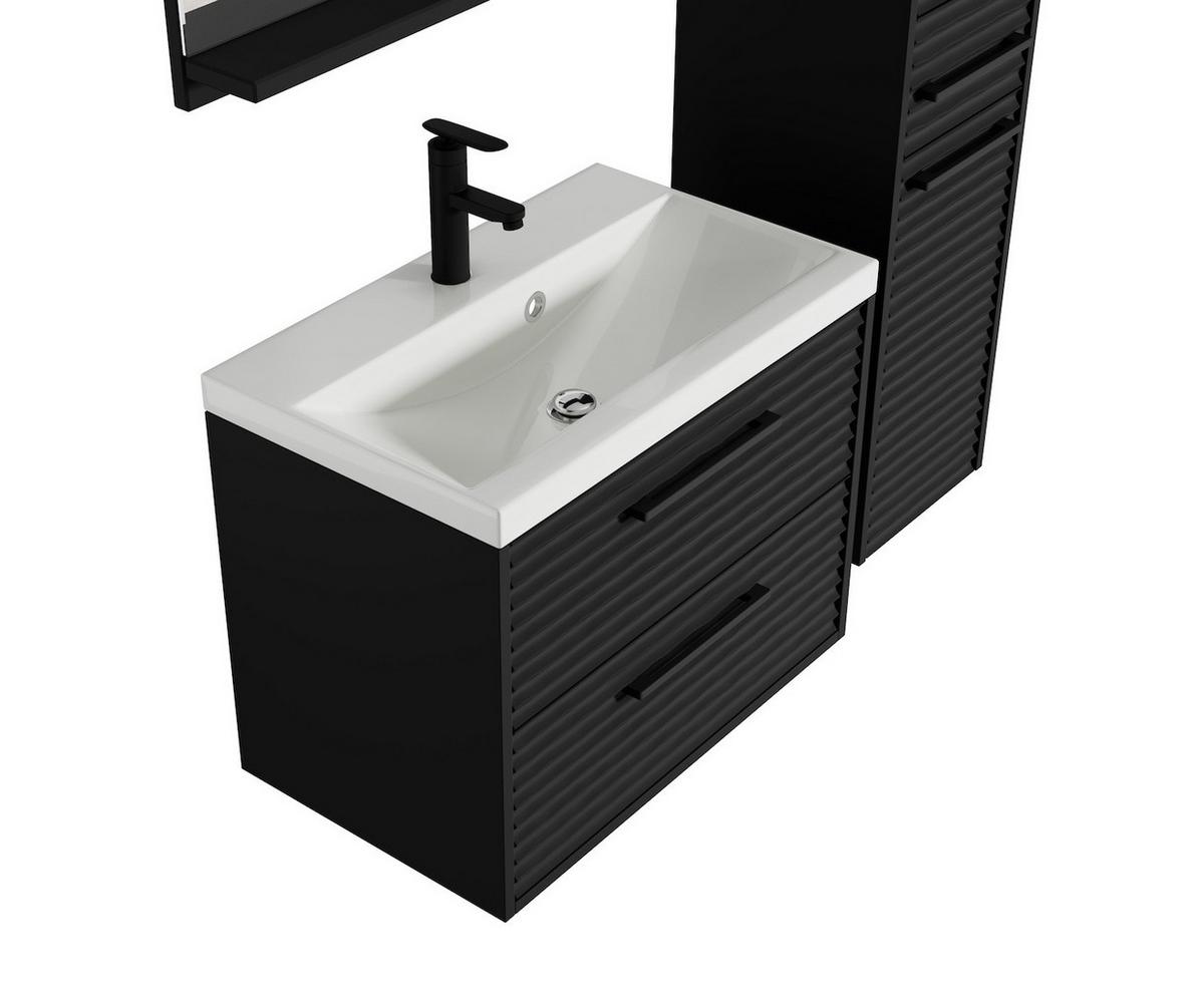 BADMÖBEL-SET Etna 4 Teile Schwarz Matt - 60 x 35 x 51 cm - Schwarz, Holz (60/51/35cm) - Badplaats