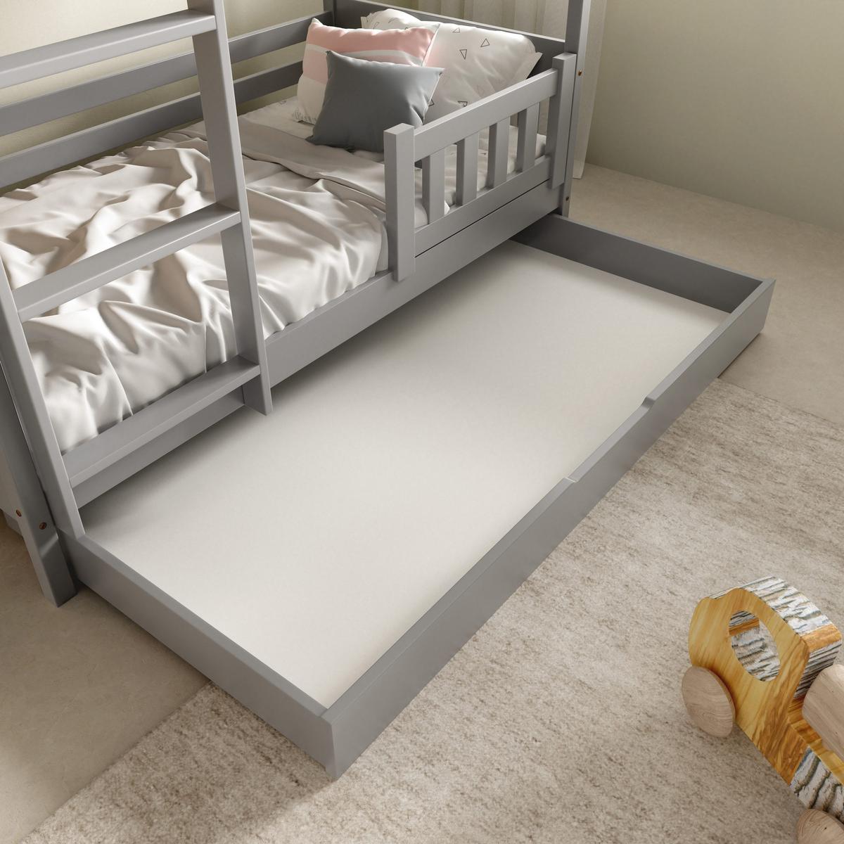 ETAGENBETT ELENA mit Bettkasten 80x190 cm Hellgrau - Hellgrau, Holz (80/190cm) - MASSENO