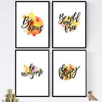 POSTER Set mit 4 glücklich und bunt ‚Brave‘ A4 Schwarzer Rahmen - Schwarz, Papier (29.7/3cm) - Nacnic