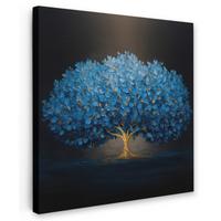 LEINWANDBILD Baum - Blau - Blätter - Pinselstriche Deko Groß 90x90 cm - Blau, Textil (90/90cm) - MuchoWow