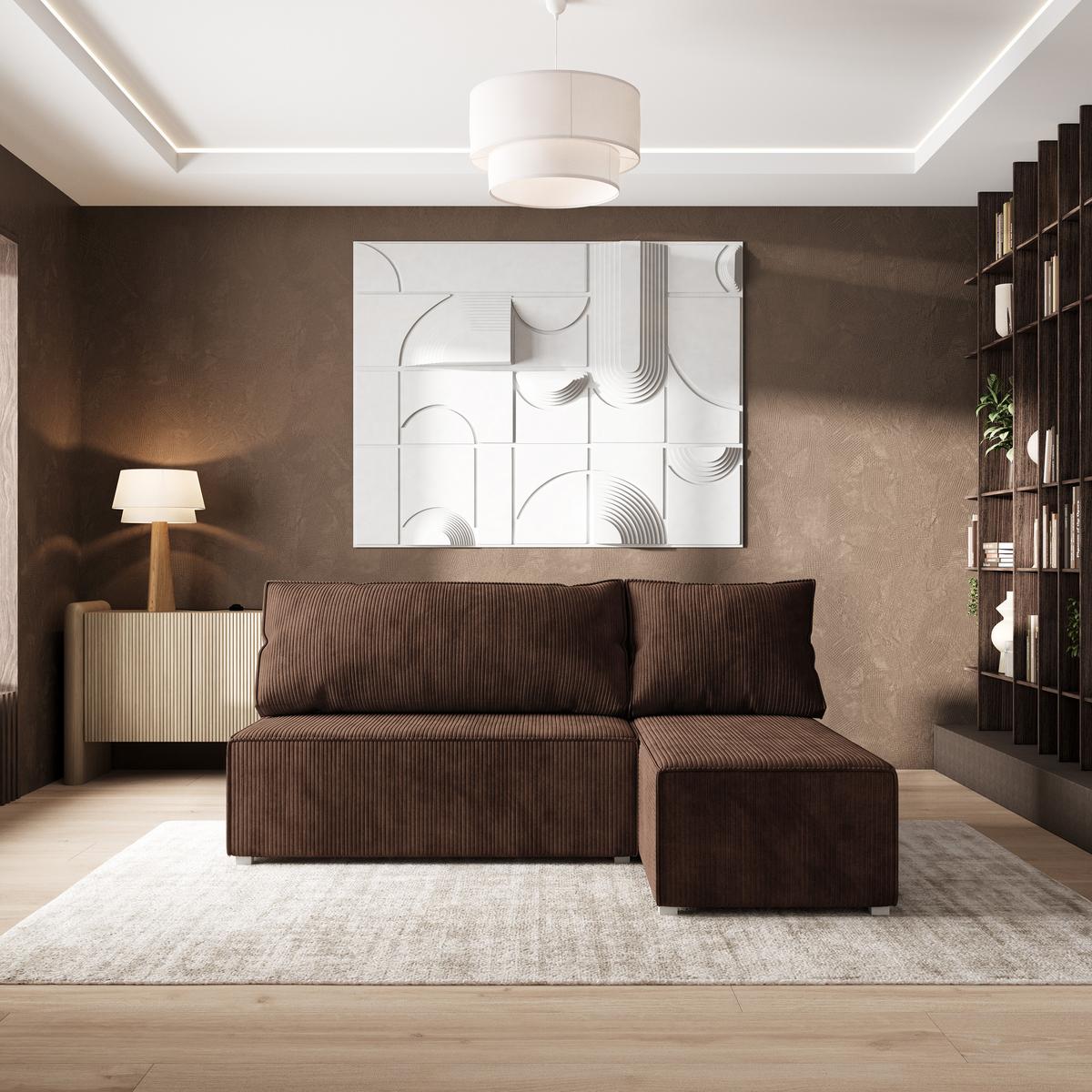 ECKSOFA BRISO P Braun Kordstoff mit Schlaffunktion - Braun/Grau, Holz/Kunststoff (200/140cm) - MASSENO