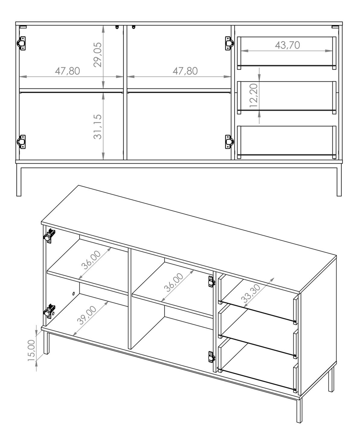 SIDEBOARD Queba 2T 3S Schwarz 150/80/41 cm – mit Schubladen und viel Stauraum - Schwarz, Holzwerkstoff (150/80/41cm) - AX Living