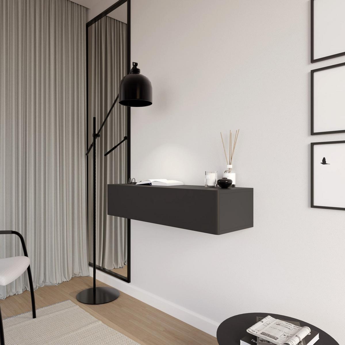 WANDKONSOLE Olio SCHWARZ 90 CM - Schwarz, Holzwerkstoff (90/17/39.6cm) - Selsey