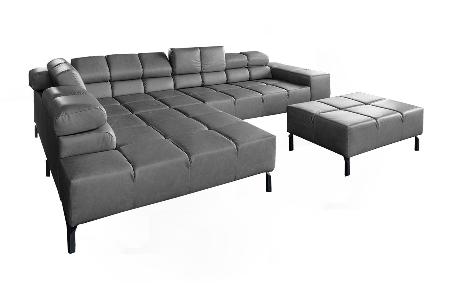 ECKSOFA NELSON Anthrazit Leder Relaxfunktion - Anthrazit/Schwarz, Leder/Metall (321/216cm) - KAWOLA
