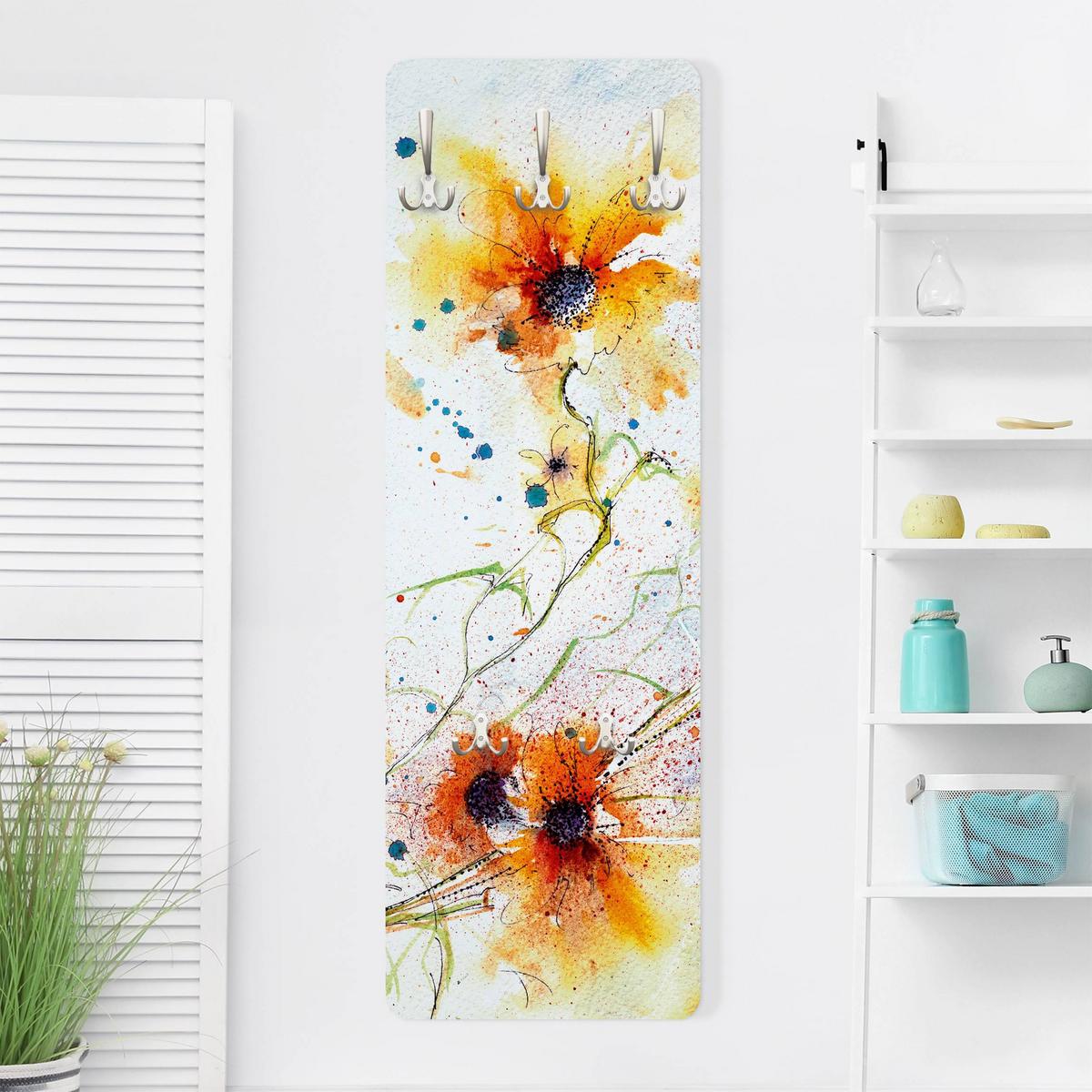 WANDGARDEROBE - Painted Flowers Orange 34/105 cm - Orange, Holzwerkstoff (34/105/1.6cm) - Bilderwelten