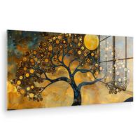 ACRYLGLASBILD Baum - Mond - Blumen - Gold - Kunst 120x60 cm - Orange, Glas (120/60cm) - MuchoWow