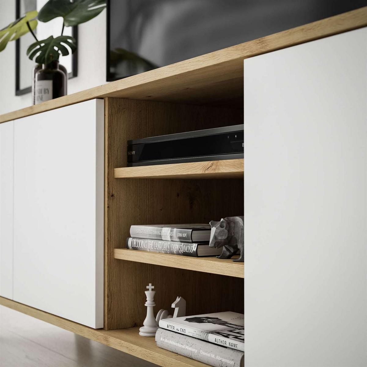 TV-ELEMENT SANAYI III Eiche Artisan/Weiß - Weiß, Holzwerkstoff (156/54/38cm) - Lookway