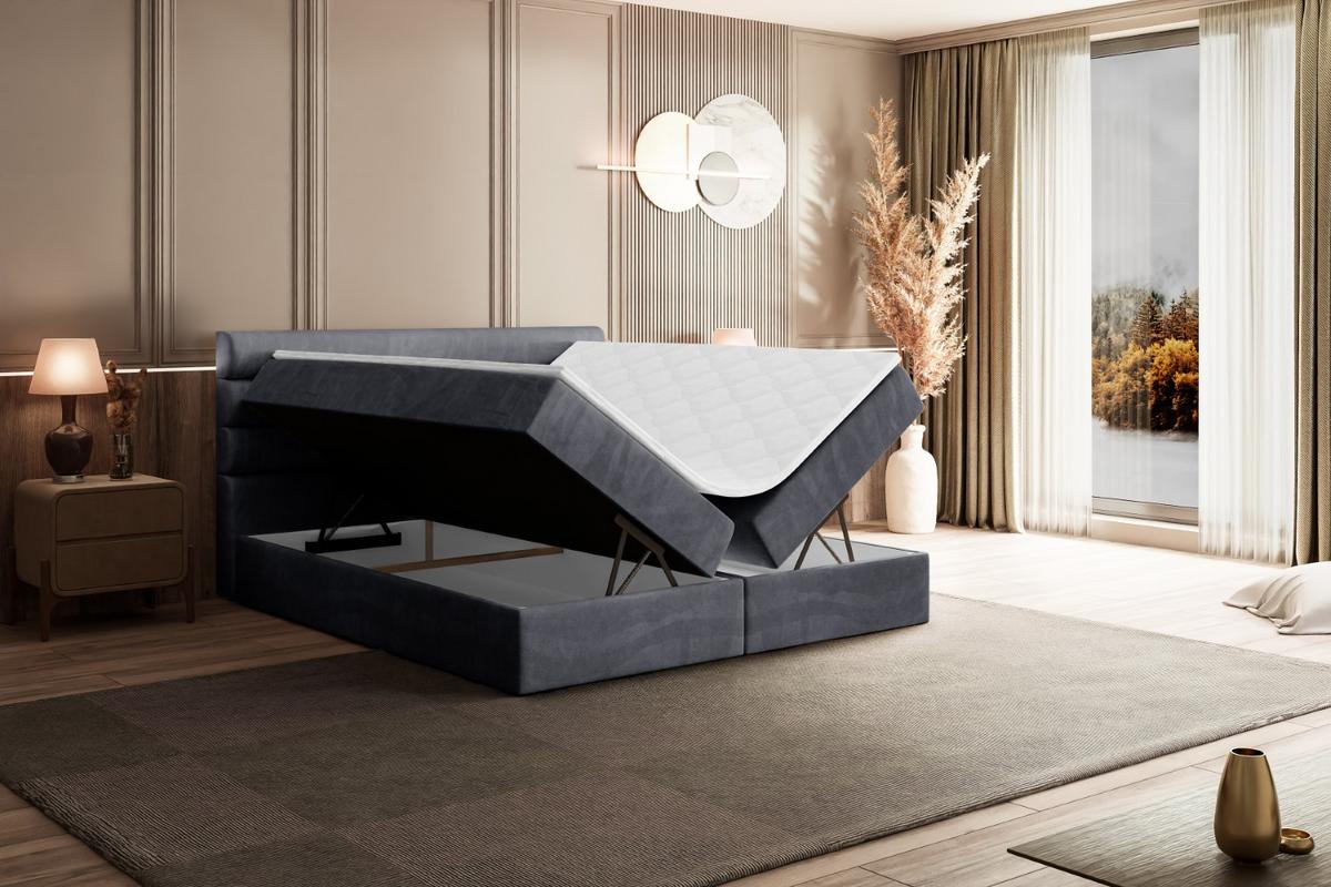 BOXBETT mit Matratze H4 und Lattenrost - CELESTIA - 120x200 cm - H4 - Dunkelgrau - Dunkelgrau, Holzwerkstoff (120/200cm) - ALTDECOR