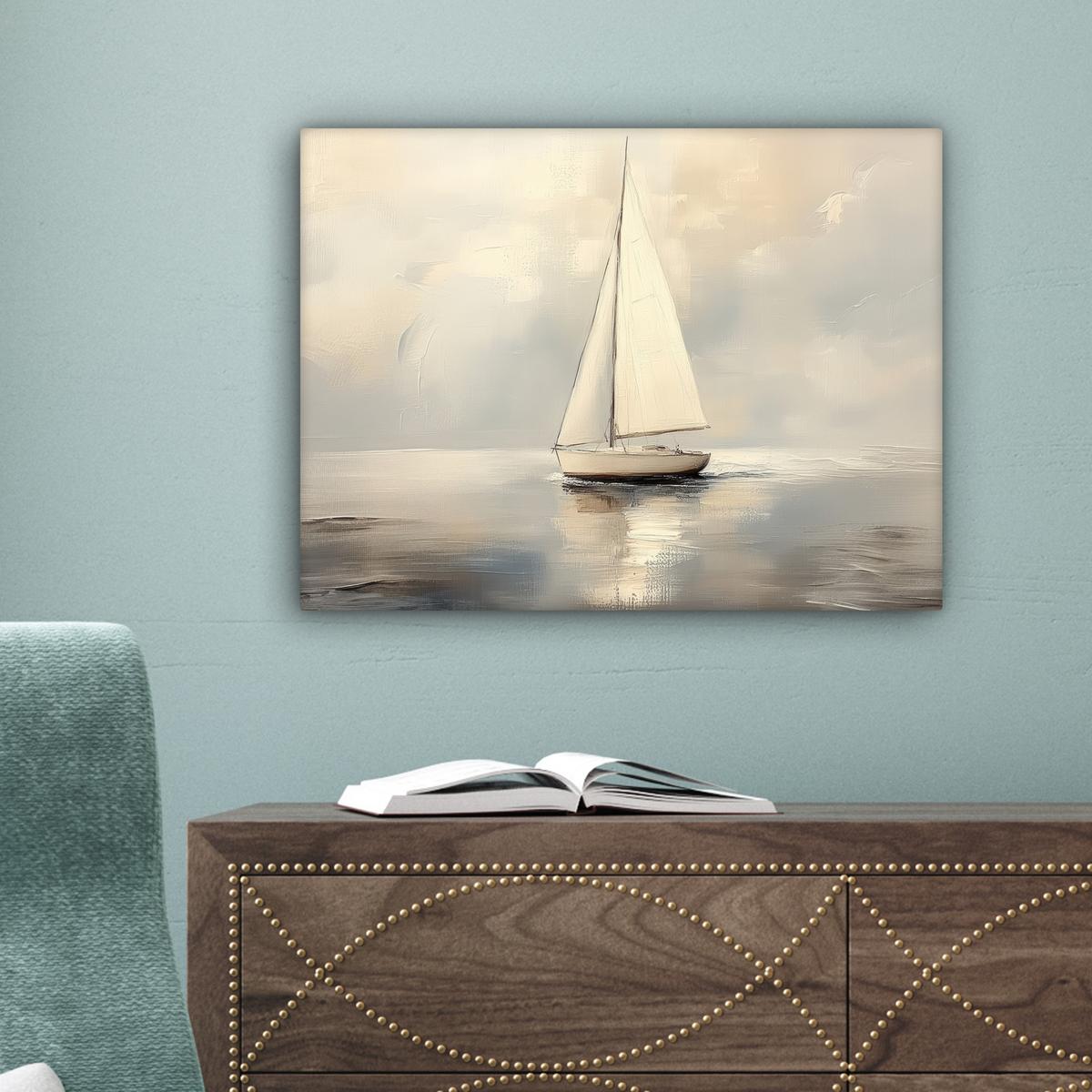 LEINWANDBILD Segelschiff - Meer - Bewölkt Wandbild 40x30 cm - Creme, Textil (40/30cm) - MuchoWow