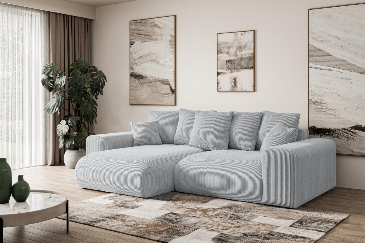 ECKSOFA Ottomane links ESKAR-L 266x176x72 Grau Cord - Schwarz/Grau, Holzwerkstoff/Kunststoff (266/176cm) - ALTDECOR