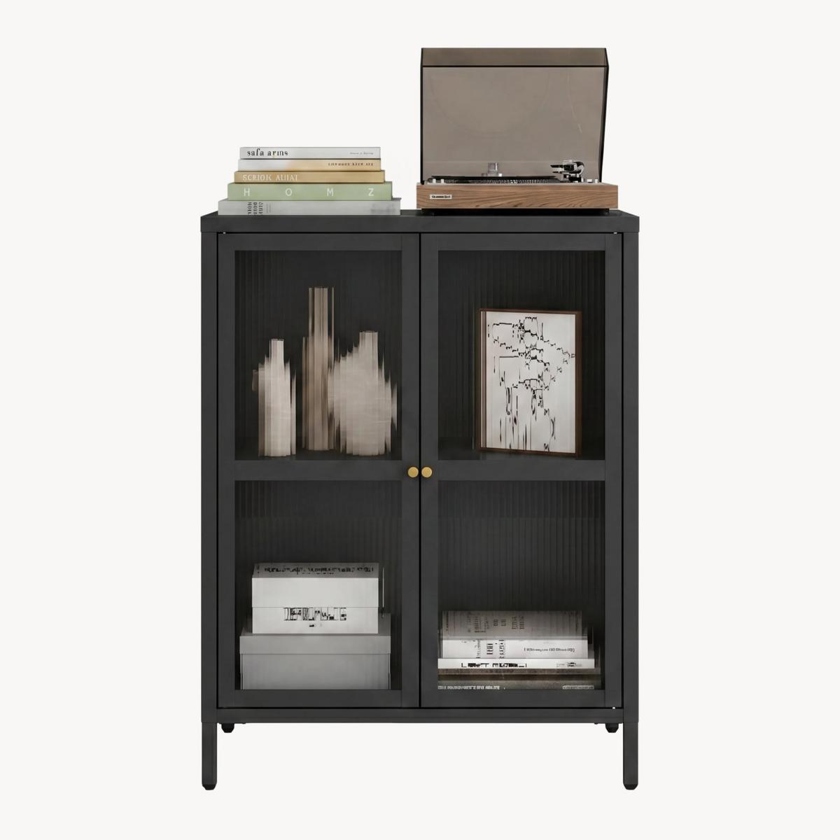 VITRINE Säkylä - Transparent/Schwarz, Glas/Metall (64/84/35cm) - [en.casa]
