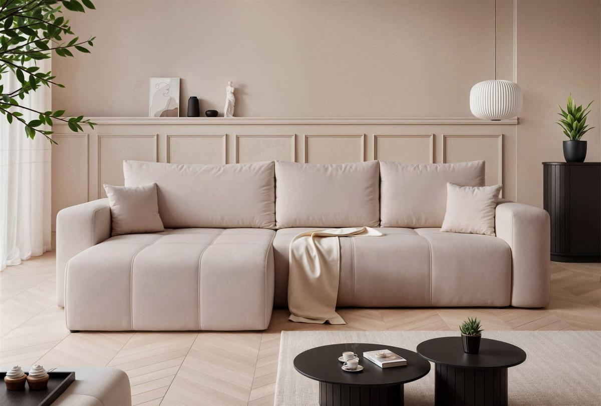 ECKSOFA Leros Xl Mit Schlaffunktion - Beige, Holzwerkstoff/Textil (278/145cm) - Fun Möbel