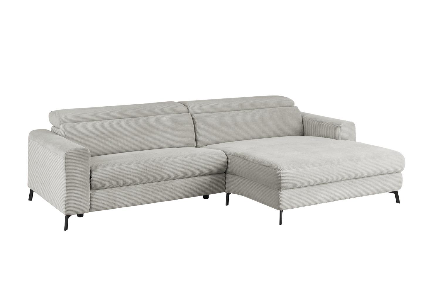 ECKSOFA LAISKA Hellgrau Cord - Hellgrau/Schwarz, Textil/Metall (282/177cm) - KAWOLA
