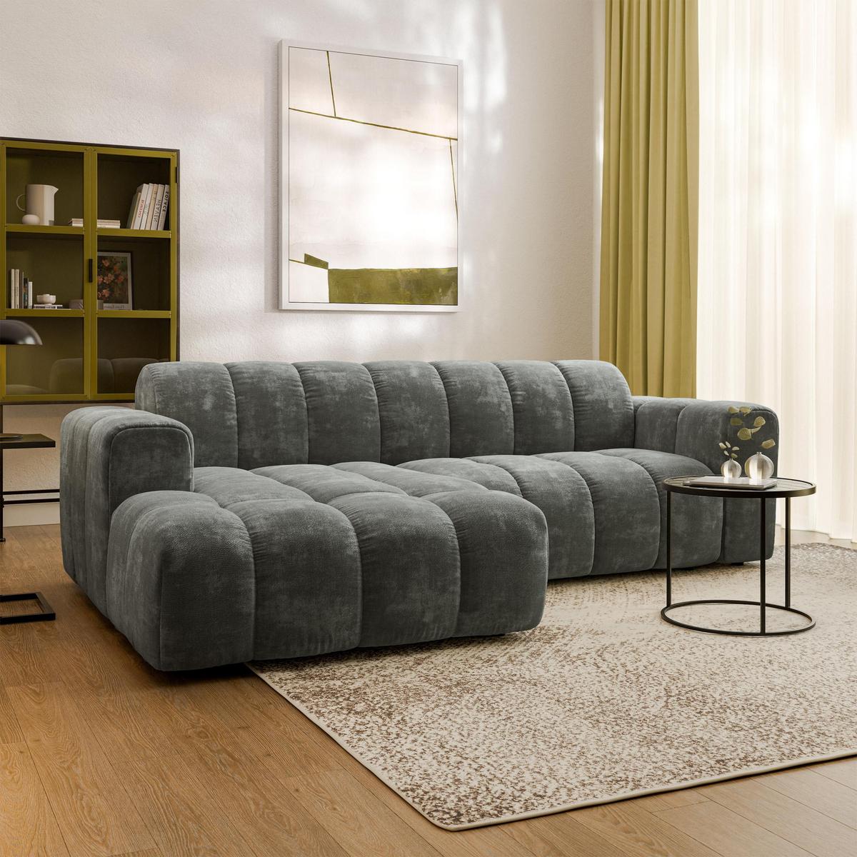 ECKSOFA TISI Grau Chenille - Grau, Holz (274/165cm) - MASSENO