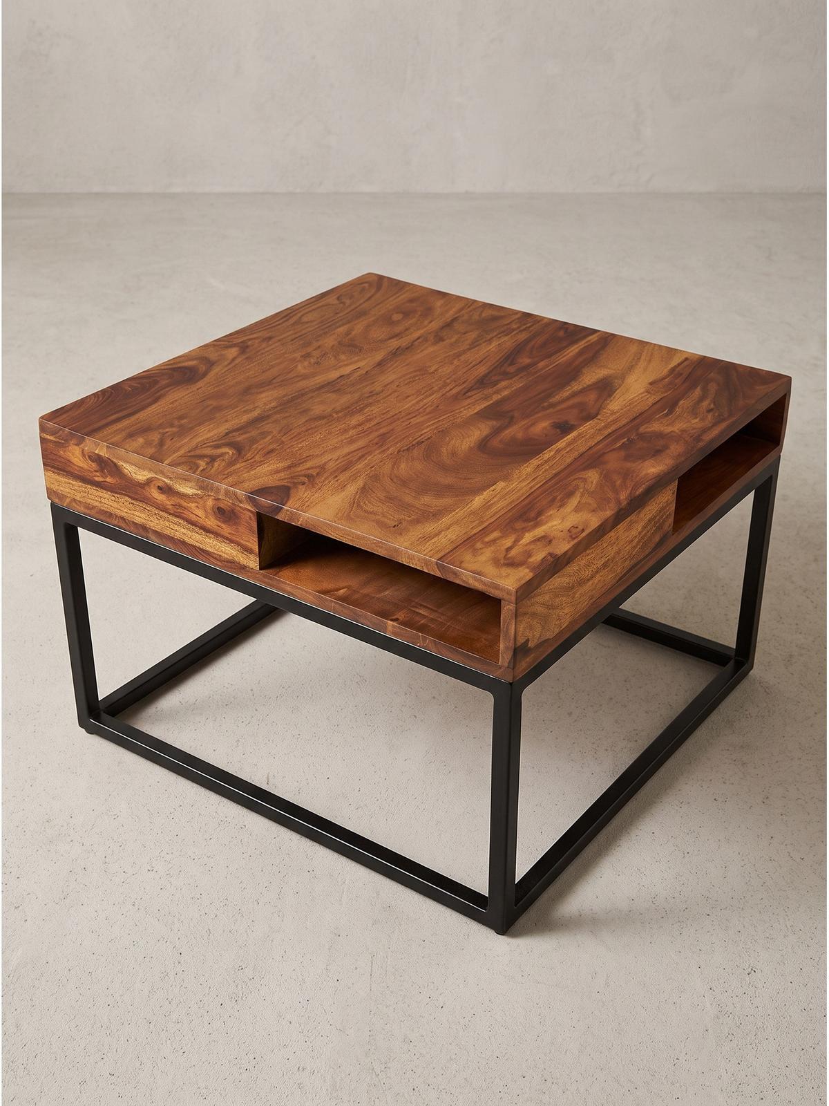 COUCHTISCH SAZAVA, Dunkles Massivholz-Schwarz, mit Stauraum, 60 x 60 x 40 cm - Schwarz/Braun, Holz/Metall (60/60/40cm) - KADIMA DESIGN