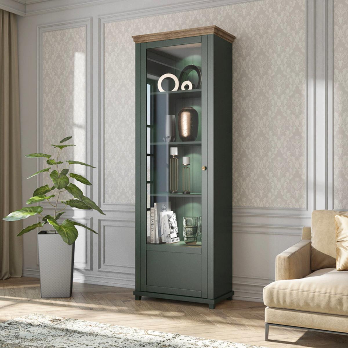 VITRINE Martin Grün und Holz - Grün, Holzwerkstoff (71/200/42cm) - Petits-meubles