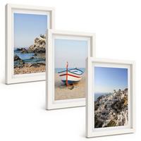 BILDER SET 3er Set - 20x30 cm Weißer Rahmen - Ansichten von Griechenland mit einem Boot und Häusern - Weiß, Kunststoff (20/30cm) - TULUP