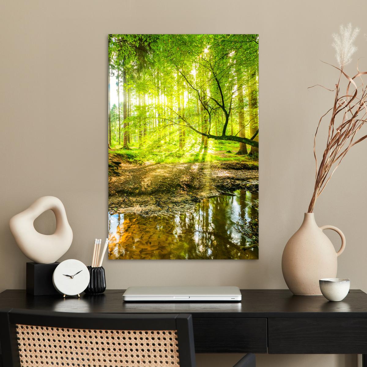 POSTER Wald - Landschaft - Wasser - Bäume - Sonne - Grün - Natur Wanddeko 40x60 cm - Grün, Papier (40/60/0.1cm) - MuchoWow