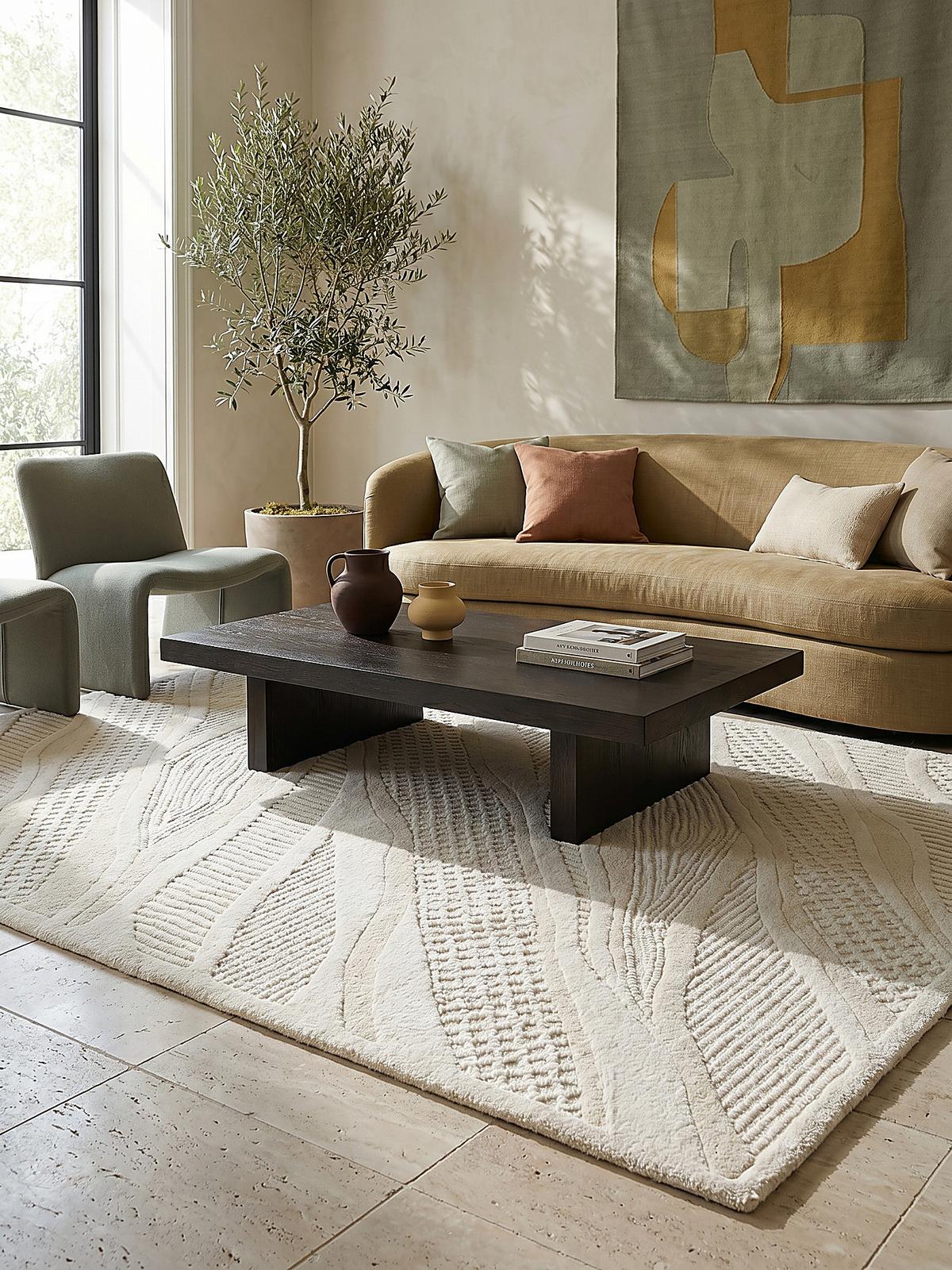 TEPPICH aus Wolle CARVE in Weiß, abstrakt, Florhöhe 14 mm, 200 x 300 cm - Beige, Textil (300/200cm) - KADIMA DESIGN