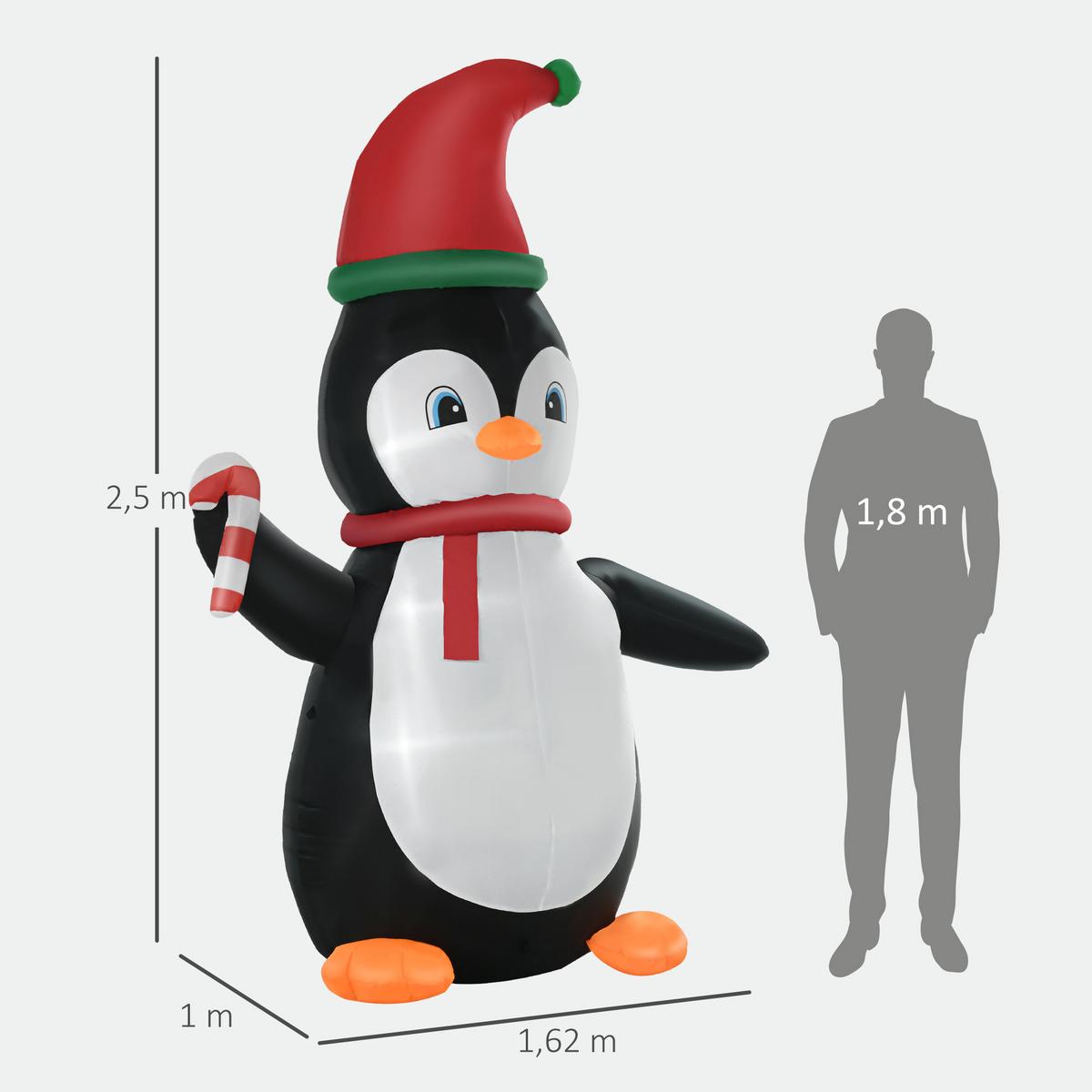 AUFBLASBARE Weihnachtsdeko 2,5 m Weihnachtspinguin mit 3 LED-Lichtern Gartendeko - Multicolor, Textil (100/250/162cm) - HOMCOM