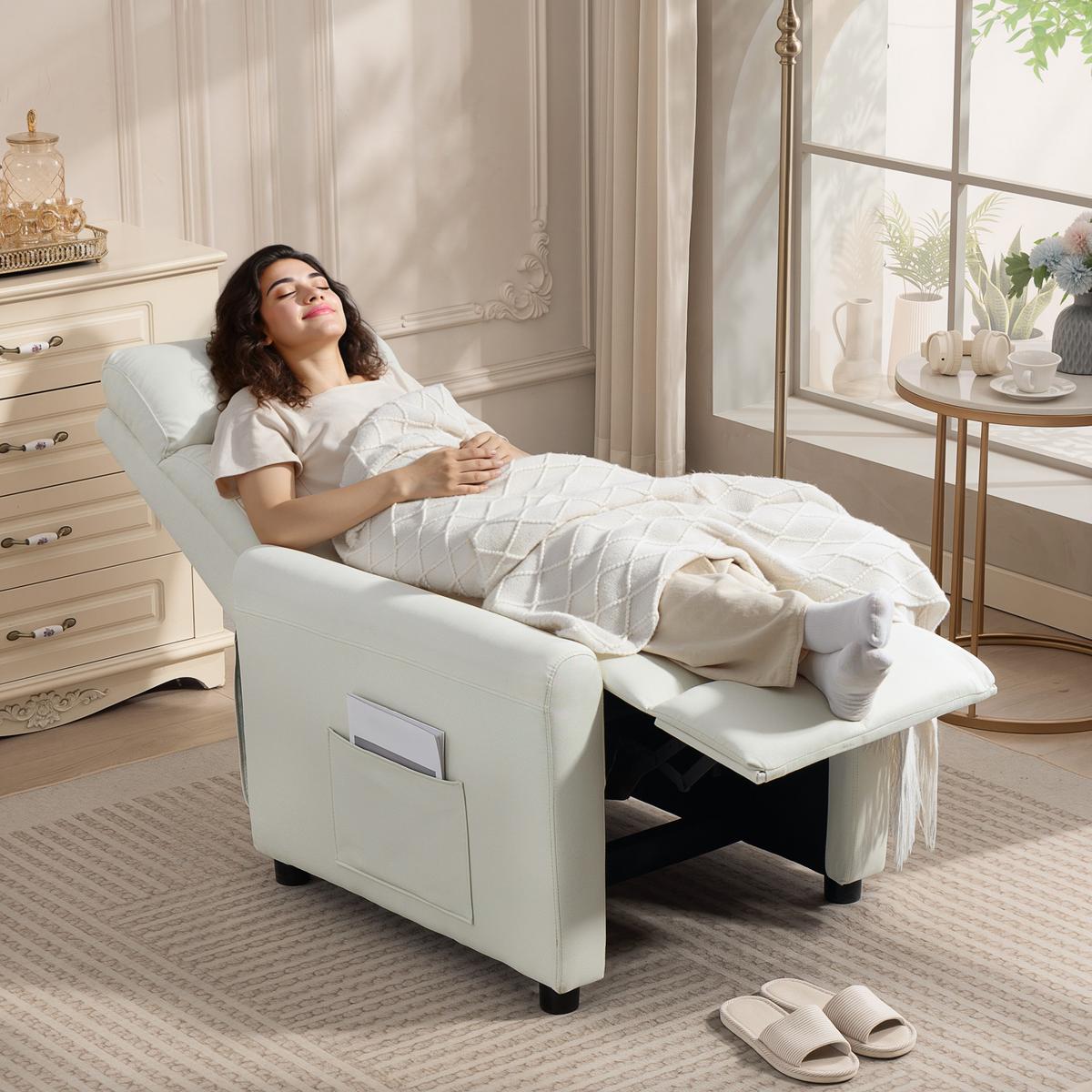RELAXSESSEL Polyester Cremeweiß - Creme, Textil (73/100/86cm) - HOMCOM