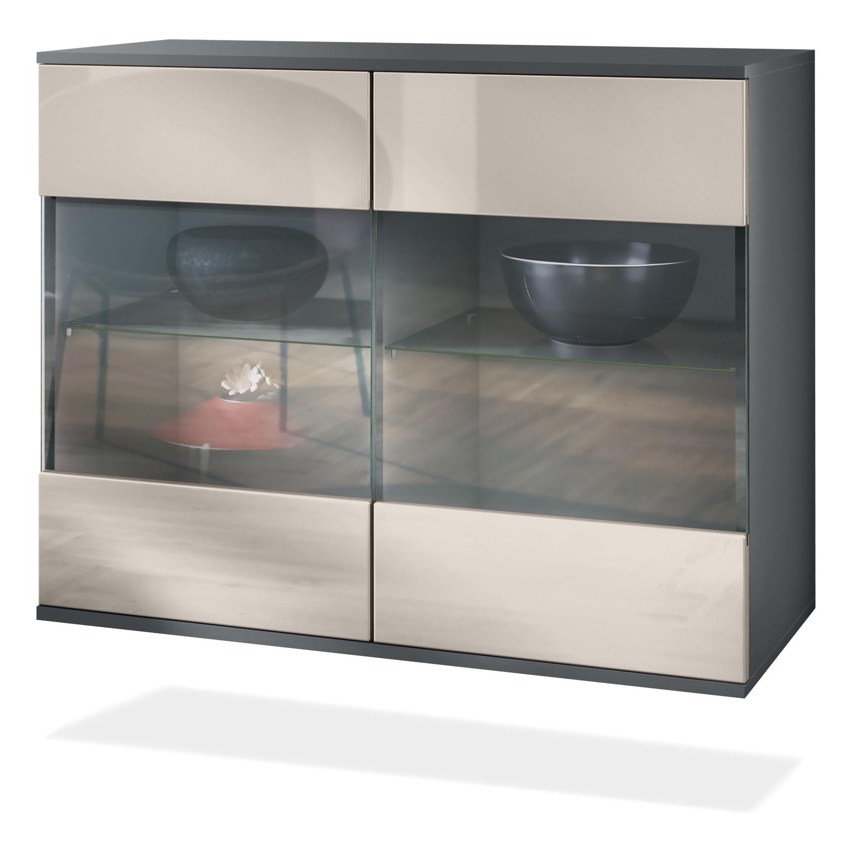 KOMMODE Bari Sandgrau Hochglanz - Sandfarben, Holzwerkstoff (92.5/73.5/35cm) - Vladon
