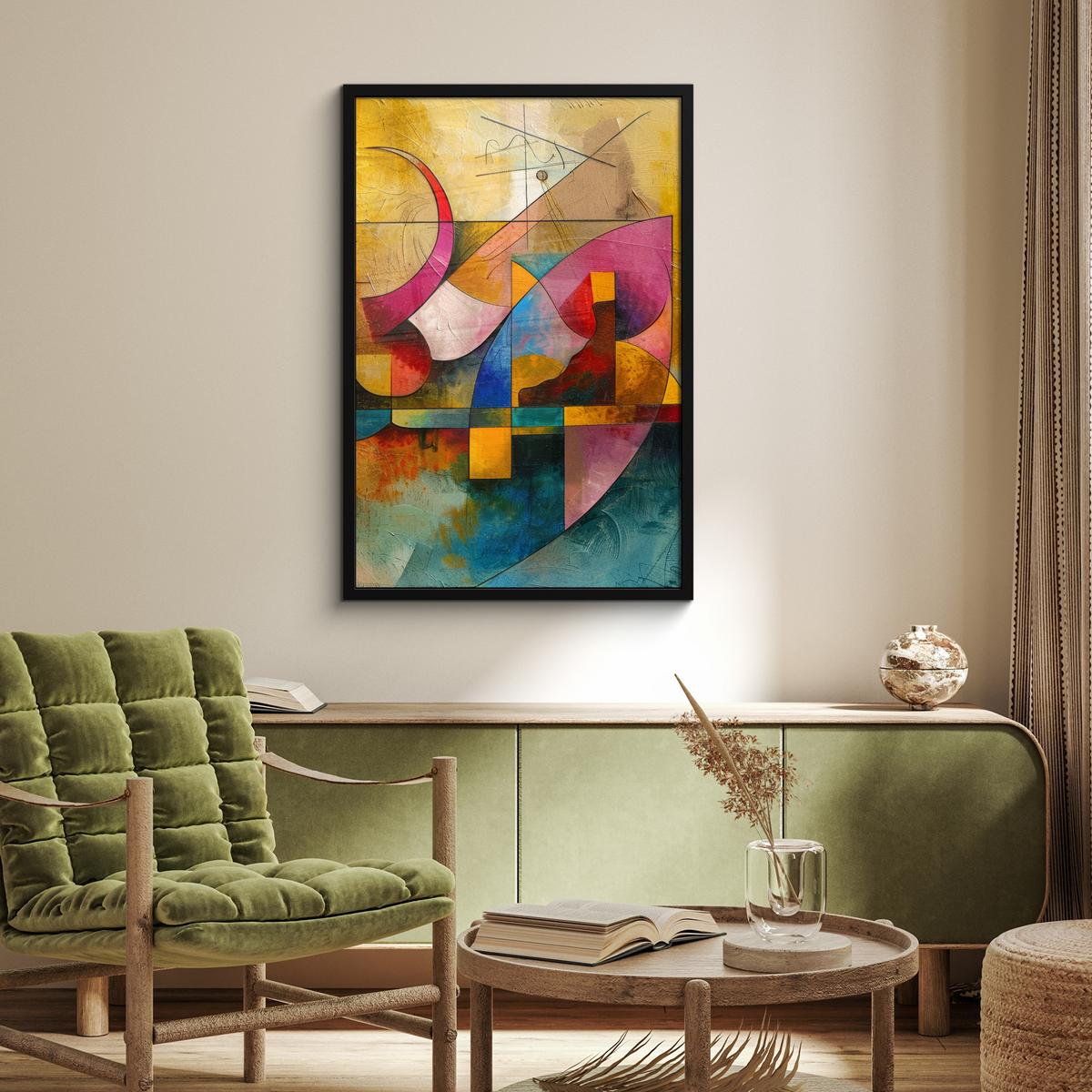 POSTER MIT RAHMENGERAHMTES BILD Kunst - Abstrakt - Modern 60x90 cm - Gelb, Papier (60/90cm) - MuchoWow