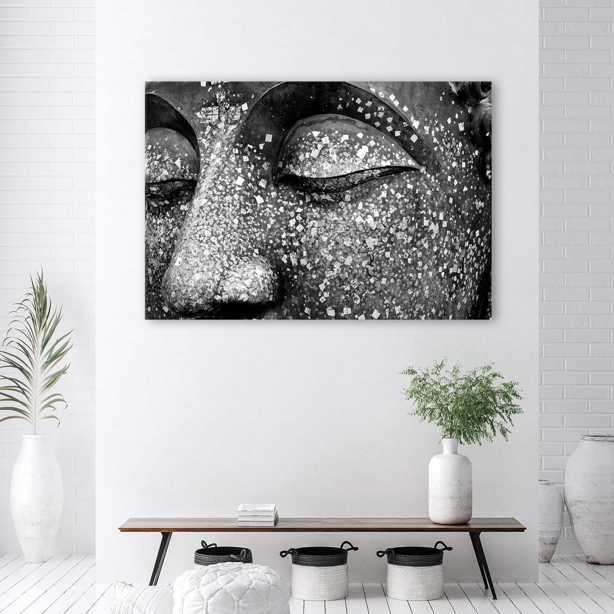 LEINWANDBILD Buddha Grau Asien 120x80cm - Grau, Textil (120/80cm) - Feeby