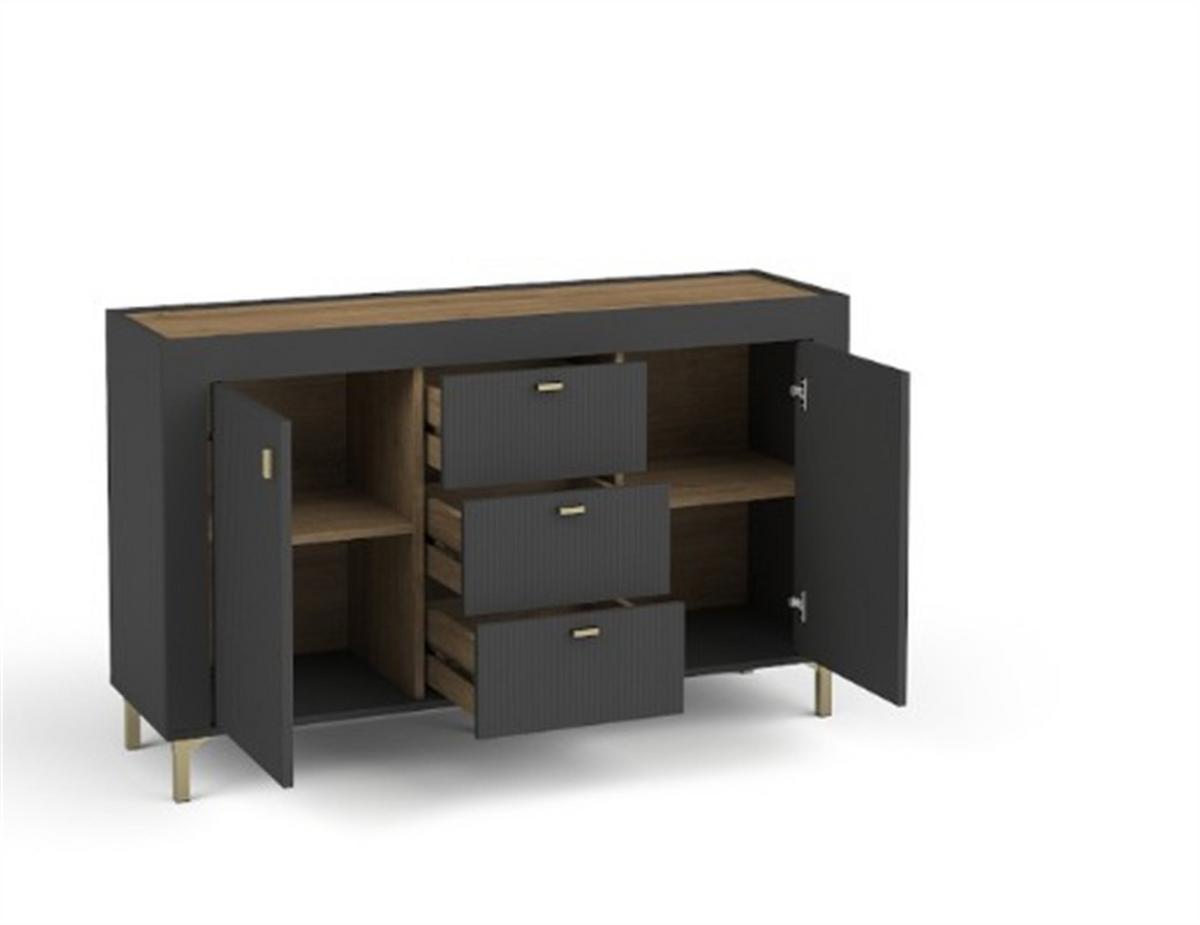 KOMMODE ZELOS 137,3/83,6/40cm mit 3 Schubladen 2 Türen Schwarz - Schwarz, Holzwerkstoff (137.3/83.6/40cm) - MASSENO
