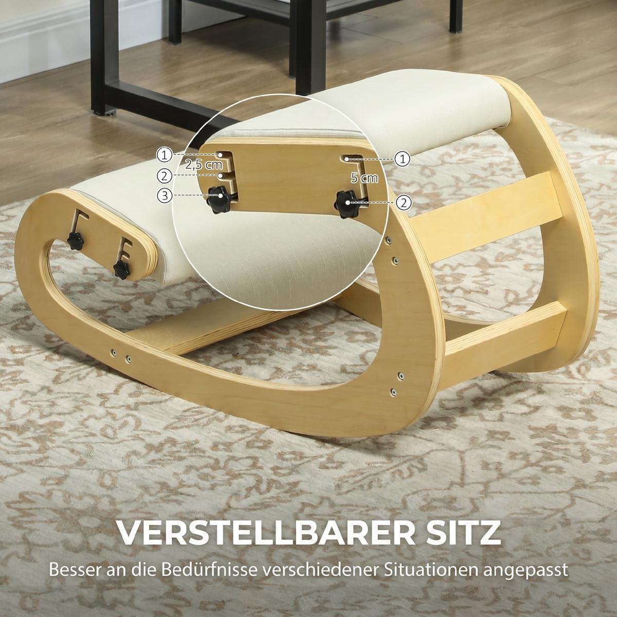 KNIESTUHL Polyester Birkenholz Cremeweiß - Creme, Holz (55/55/85cm) - HOMCOM