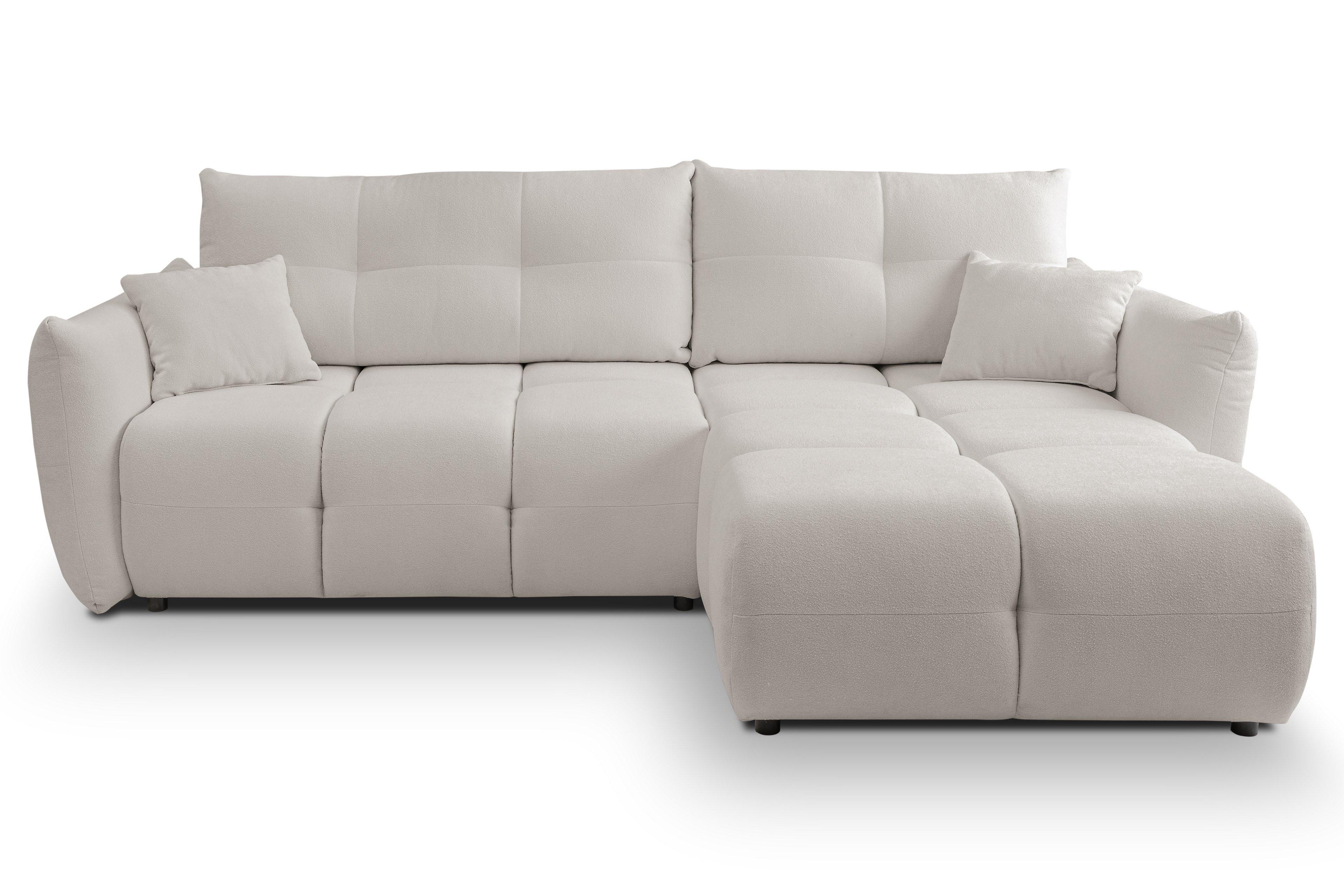 ECKSOFA MODA S Hellgrau Geflochtener Stoff mit Schlaffunktion - Hellgrau, Holz (257/177cm) - MASSENO