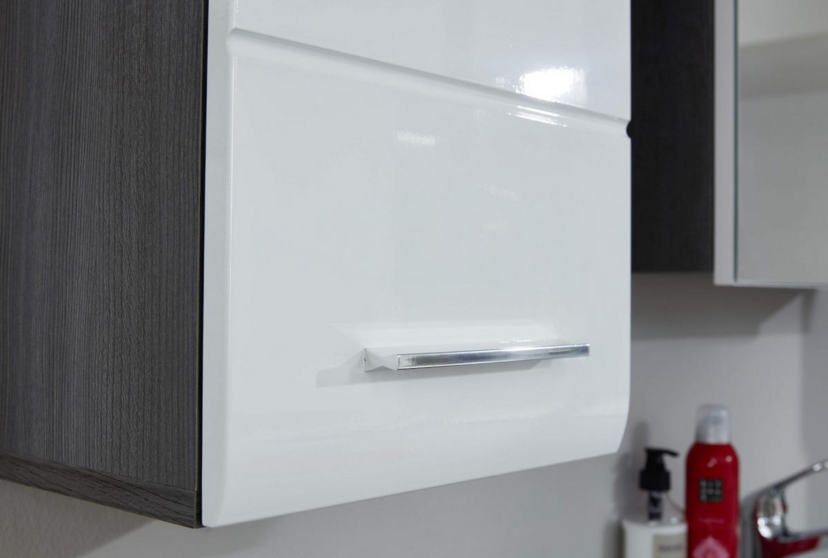 HOCHSCHRANK weiß Hochglanz, grau Rauchsilber 30 cm, Badschrank wechselbarer Türanschlag - Weiß Hochglanz/Silberfarben, Holzwerkstoff/Kunststoff (30/182/31cm) - Top.Furn