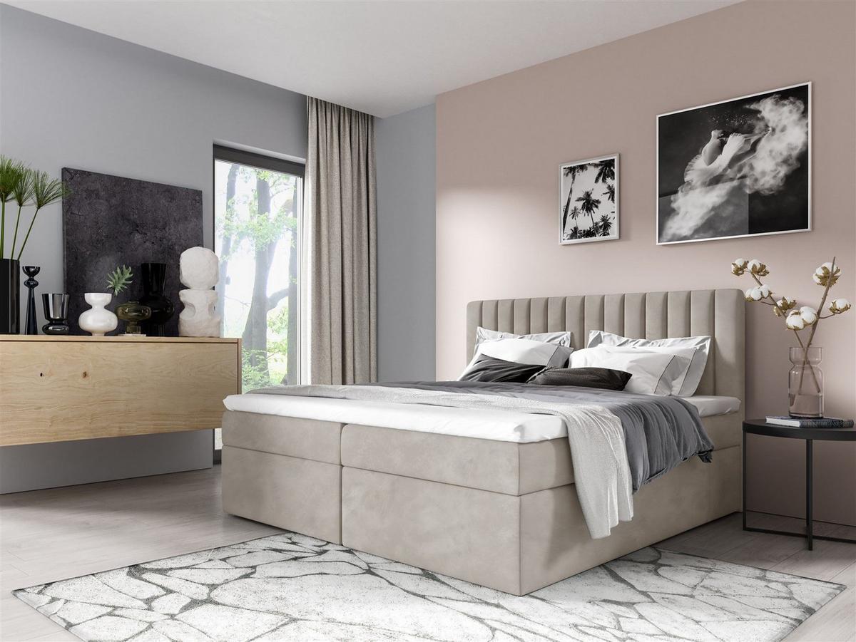 BOXBETT Linnea - Beige, Holzwerkstoff/Textil (180/220cm) - Fun Möbel