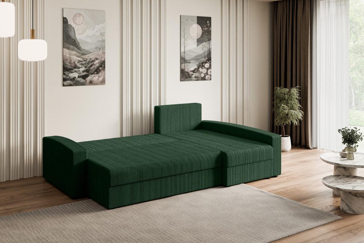ECKSOFA mit Schlaffunktion und Bettkasten ALESIA-L 231x140x90 cm Grün Cord - Silberfarben/Grün, Holzwerkstoff/Kunststoff (231/140cm) - ALTDECOR